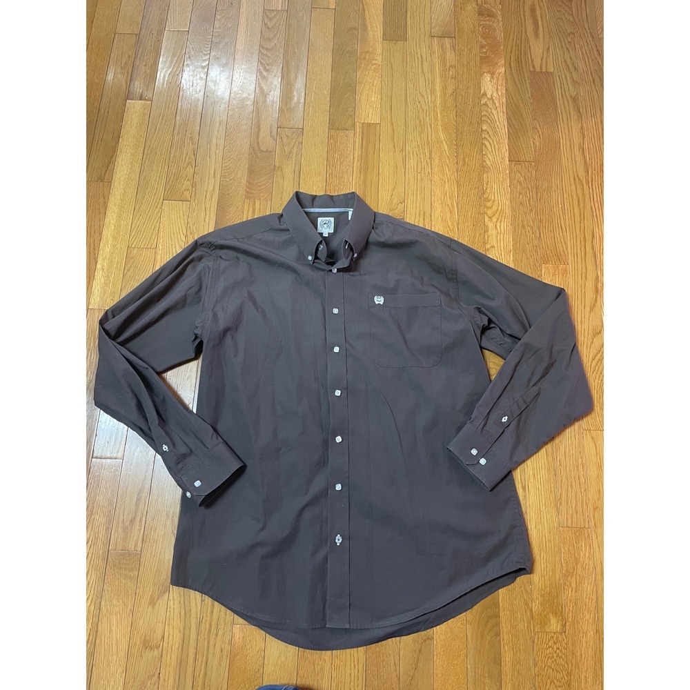 Cinch Mens Brown Long Sleeve Button Down Cotton Western Shirt Size Medium